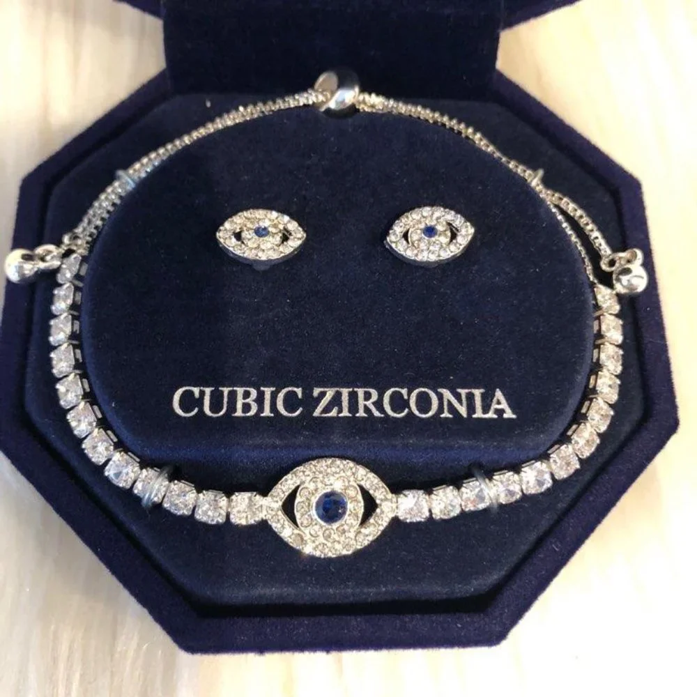Evil Eye Bracelet & Stud Earring Set